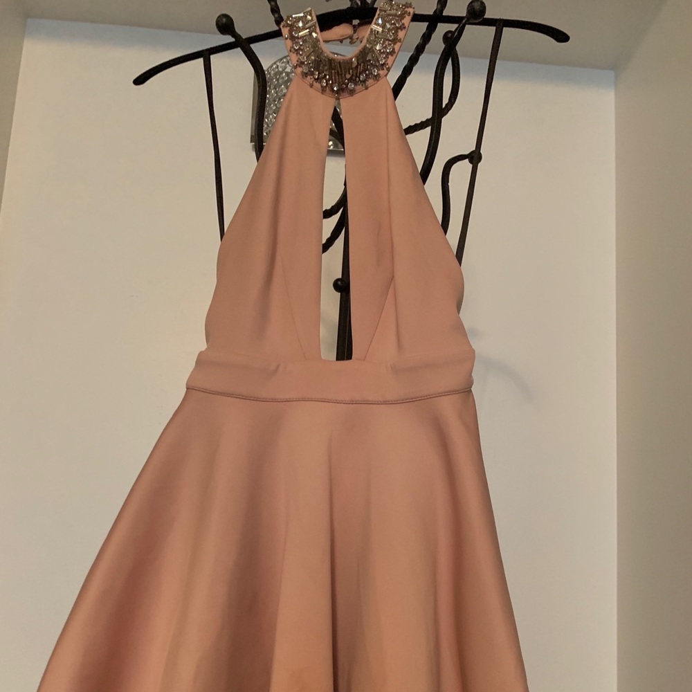 Bebe fit & flare w/stones on the neck party dress